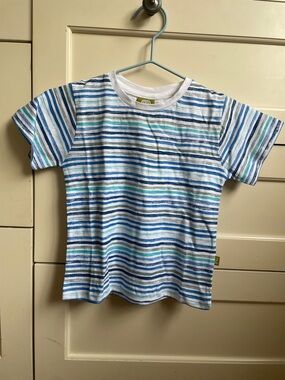 Nui Blue, Teal & White Striped Kids Short Sleeve Tee